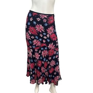 FLOWY Maxi Skirt Size 6‎ Dark Floral Print Back Zip Lined Long Fairy Whimsigoth